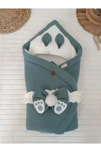 4-слойное муслиновое зеленое детское одеяло 100% хлопок, натуральный органический спальный мешок, выписка из роддома-ЗЕЛЕНЫЙ - 3