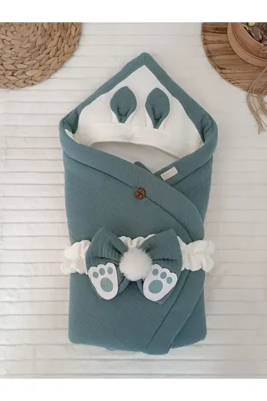 4-слойное муслиновое зеленое детское одеяло 100% хлопок, натуральный органический спальный мешок, выписка из роддома-ЗЕЛЕНЫЙ - 3