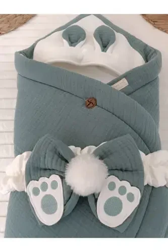 4-слойное муслиновое зеленое детское одеяло 100% хлопок, натуральный органический спальный мешок, выписка из роддома-ЗЕЛЕНЫЙ - 4