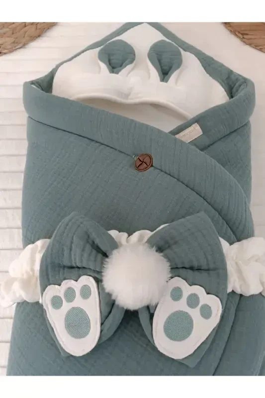 4-слойное муслиновое зеленое детское одеяло 100% хлопок, натуральный органический спальный мешок, выписка из роддома-ЗЕЛЕНЫЙ - 4