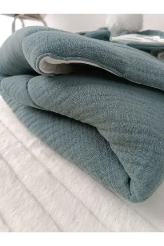 4-слойное муслиновое зеленое детское одеяло 100% хлопок, натуральный органический спальный мешок, выписка из роддома-ЗЕЛЕНЫЙ - 5