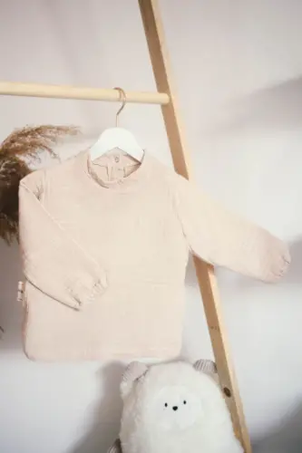 4-слойный муслиновый комплект детской одежды с длинными рукавами из 100% хлопка (свитшот и брюки) — бежевый - 3