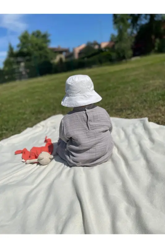 4-слойный муслиновый хлопковый детский комплект с длинными рукавами: толстовка и штаны, серый. - 5