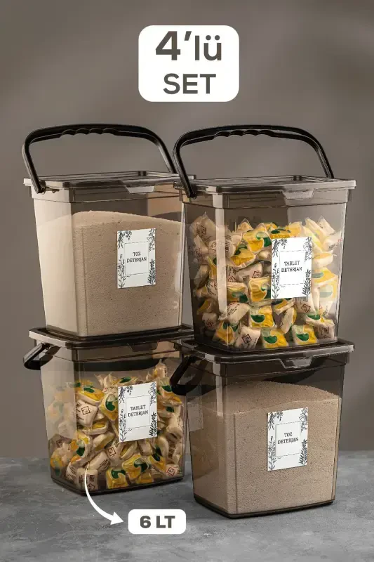 4 шт. Контейнер для хранения моющих средств с этикетками и крышками - Портативный контейнер для хранения таблеток для стирки, платиновый - MELENI HOME