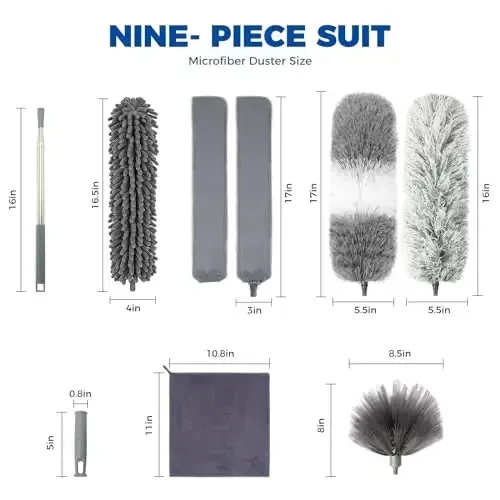 4 шт. метелки для уборки, 2 в 1 метелки из микрофибры и выдвижной очиститель зазоров с 1 тряпкой из микрофибры Длинная ручка 30-100 дюймов Удлинительная штанга для принадлежностей для чистки потолочных вентиляторов - 5