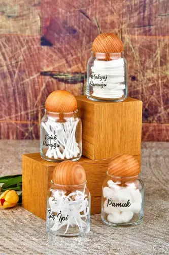 4 шт. Стеклянная банка с крышкой для ватных палочек и ватных дисков для макияжа - 1