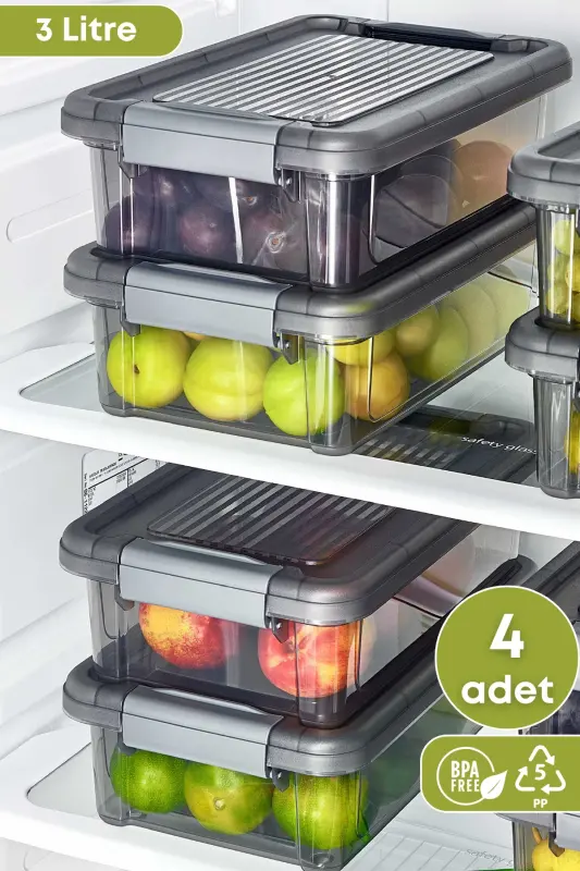 4 шт. запирающихся контейнера для хранения мясного фарша и продуктов, органайзер для холодильника, 3 л, морозильная камера, 4 шт., 3 л - GRIMORLIFE