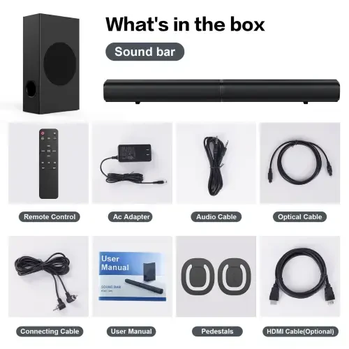 TOPVISION 4.1ch Sound Bar with Subwoofer, 120W Separable Sound Bar for TV, 2-in-1 Detachable Sound Bar with USB/AUX/Coaxial/Optical/HDMI/Bluetooth - 1