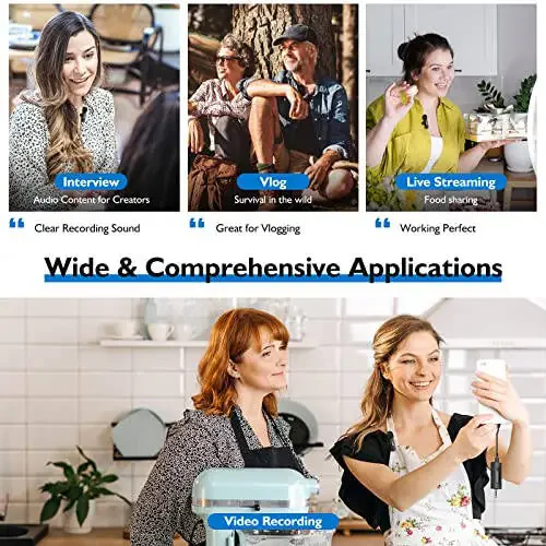 4 ta 1 da Professional Simsiz Lapel Mikrofoni - 2 Paket Mini Mikrofon iPhone Android Kamera Uchun, Shovqinni Pasaytirish Lapel Mikrofoni Ultra Kam Kechikish Video Yozuv, YouTube, Intervyu, TikTok va Vlog Uchun - 10