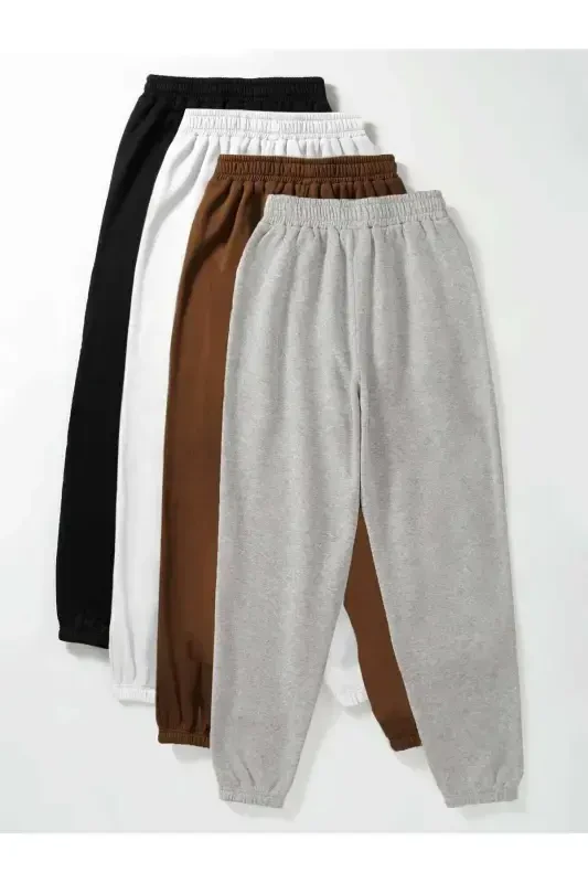 4 ta asosiy tekis ingichka sport shimining pastki qismi Jogger - Qora Oq Jigarrang Kulrang Elastik oyoq yuqori belli-SBKG - 2