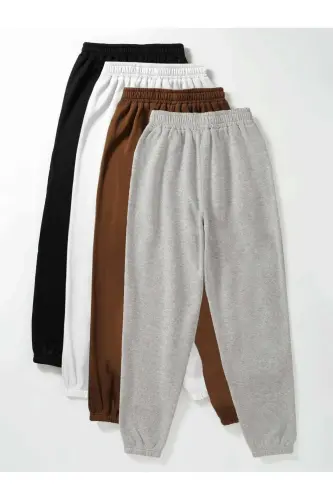 4 ta asosiy tekis ingichka sport shimining pastki qismi Jogger - Qora Oq Jigarrang Kulrang Elastik oyoq yuqori belli-SBKG - 2