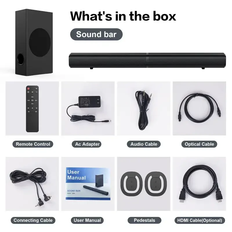 4 ta haydovchi, USB/AUX/Koaksial/Optik/HDMI/Bluetooth ulanishi bilan televizor uchun TOPVISION 4.1 kanalni Subwooferli Soundbar, 120W ajraladigan Soundbar - TOPVISION