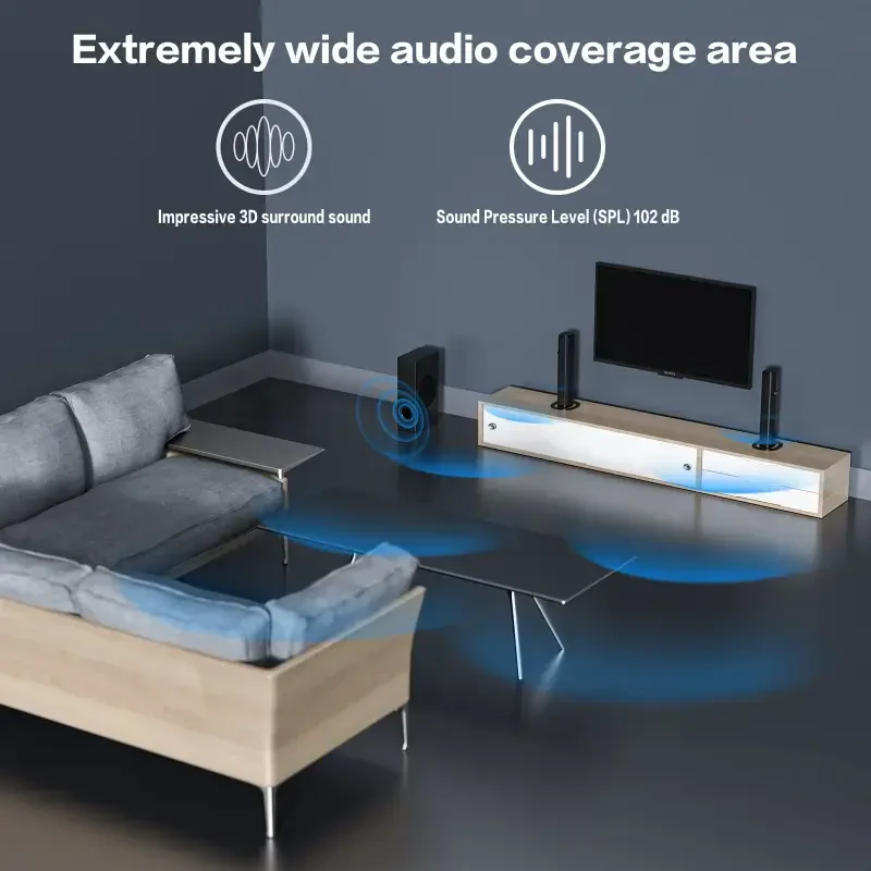 4 ta haydovchi, USB/AUX/Koaksial/Optik/HDMI/Bluetooth ulanishi bilan televizor uchun TOPVISION 4.1 kanalni Subwooferli Soundbar, 120W ajraladigan Soundbar - 4