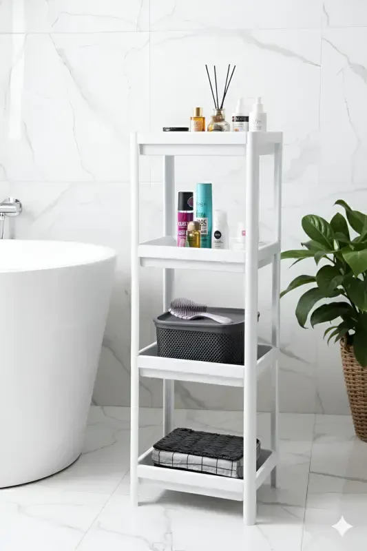 4 Tier Bathroom Shelf Kitchen Shelf Bathroom Organizer Shampoo Towel Rack Detergent Cabinet Organizer White - DEYHOME