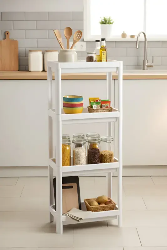 4 Tier Bathroom Shelf Kitchen Shelf Bathroom Organizer Shampoo Towel Rack Detergent Cabinet Organizer White - 2