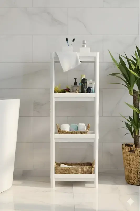 4 Tier Bathroom Shelf Kitchen Shelf Bathroom Organizer Shampoo Towel Rack Detergent Cabinet Organizer White - 3