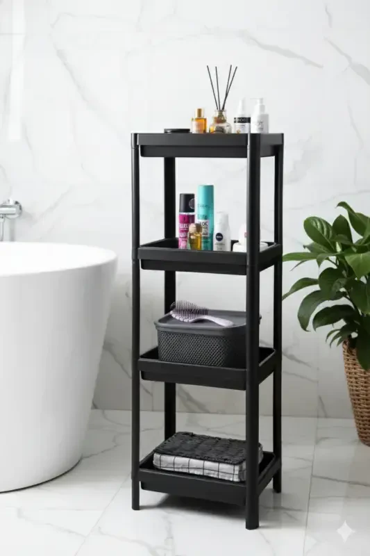 4 Tier Bathroom Shelf Kitchen Shelf Bathroom Organizer Shampoo Towel Rack Detergent Organizer Black-BLACK - DEYHOME
