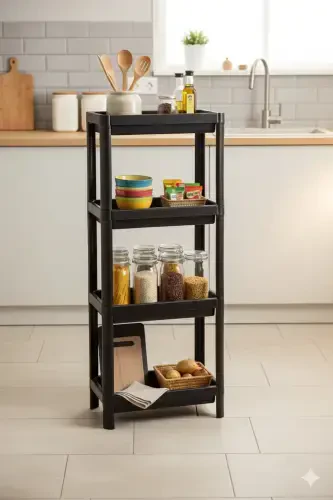 4 Tier Bathroom Shelf Kitchen Shelf Bathroom Organizer Shampoo Towel Rack Detergent Organizer Black-BLACK - DEYHOME (1)