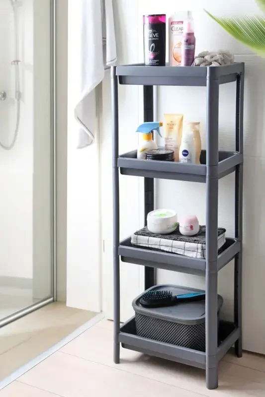 4 Tier Bathroom Shelf Kitchen Shelf Grey Bathroom Organizer Shampoo Towel Detergent Organizer-Grey - DEYHOME