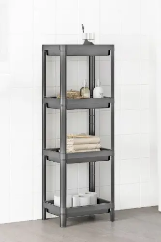4 Tier Bathroom Shelf Kitchen Shelf Grey Bathroom Organizer Shampoo Towel Detergent Organizer-Grey - 3