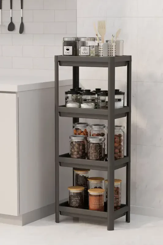 4 Tier Bathroom Shelf Unit Black Bathroom Organizer Shampoo Holder Towel Rack Cabinet - 2