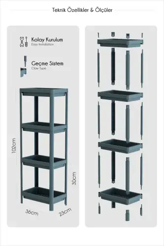 4 Tier Bathroom Shelf Unit Black Bathroom Organizer Shampoo Holder Towel Rack Cabinet - 5
