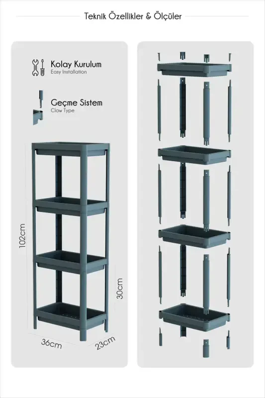 4 Tier Bathroom Shelf Unit Black Bathroom Organizer Shampoo Holder Towel Rack Cabinet - 5