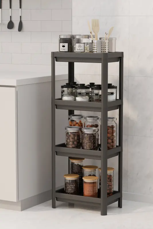 4 Tier Bathroom Shelf Unit Black Bathroom Organizer Shampoo Holder Towel Rack Cabinet - 2