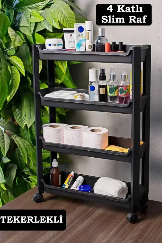 4 Tier Slim Rolling Bathroom Shelf Multi-Purpose Rack Unit Kitchen Shelf Cabinet Organizer Storage - 1