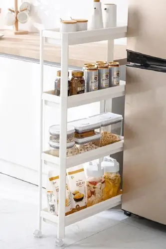 4-Tier White Rolling Shelf Unit Bathroom Shelf Kitchen Shelf Serving Cart Multi-Purpose Organizer - 3