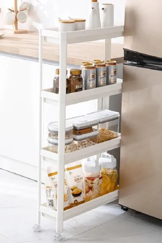 4-Tier White Rolling Shelf Unit Bathroom Shelf Kitchen Shelf Serving Cart Multi-Purpose Organizer - 3