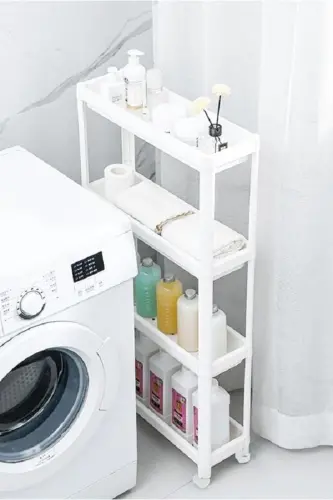 4-Tier White Rolling Shelf Unit Bathroom Shelf Kitchen Shelf Serving Cart Multi-Purpose Organizer - 4