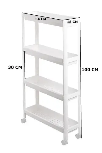 4-Tier White Rolling Shelf Unit Bathroom Shelf Kitchen Shelf Serving Cart Multi-Purpose Organizer - 7