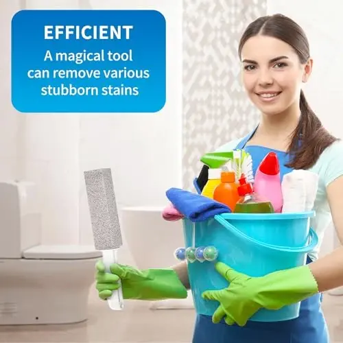 4TH Pumice Stone for Toilet Bowl Cleaning,Pumice Stick with Handle,Cleans Away Limescale Stain,Hard Water Rings, Calcium Buildup,Iron and Rust. Remover for Tile/Bath/Kitchen/Household - 2 Piece - 3