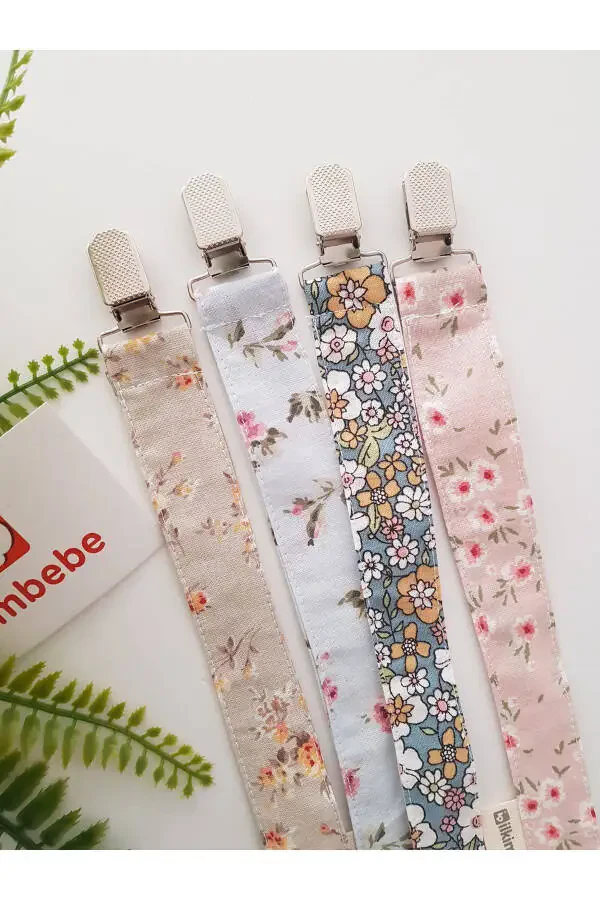 4-х-компонентный набор для пустышки с цветочным рисунком: цепочка для пустышки, держатель для пустышки. - 2