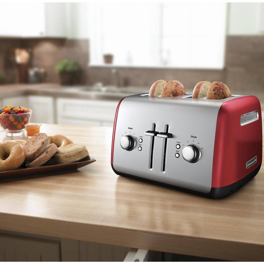 4-хслотовый тостер KitchenAid с ручным рычагом подъема, имперский красный. - 3