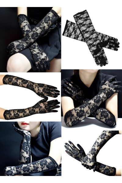 40 Cm Bridal Women Wedding Full Finger Gloves Party Lace Gloves Bride Gloves Party Gloves - 7