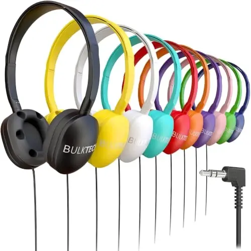 400 Pack Bulk Wired On-Ear Rubber Headphones with 3.5mm Connector, Multi 