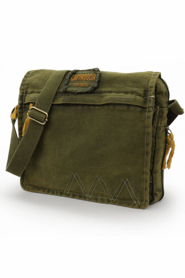 4009 Ephesus Casual Shoulder Messenger Green Khaki 14 inch Laptop School Travel Everyday Vintage Cotton Bag - 9