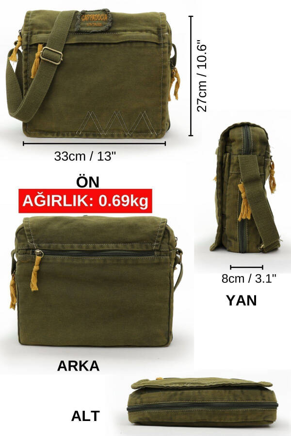 4009 Ephesus Casual Shoulder Messenger Green Khaki 14 inch Laptop School Travel Everyday Vintage Cotton Bag - 10