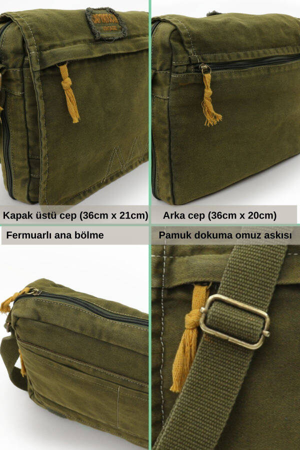 4009 Ephesus Casual Shoulder Messenger Green Khaki 14 inch Laptop School Travel Everyday Vintage Cotton Bag - 13