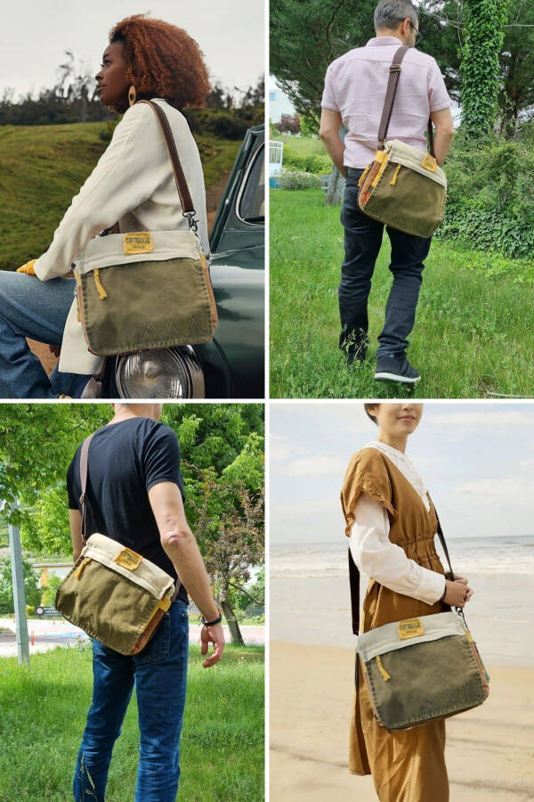 4009 Ephesus Casual Shoulder Messenger Green Khaki 14 inch Laptop School Travel Everyday Vintage Cotton Bag - 16