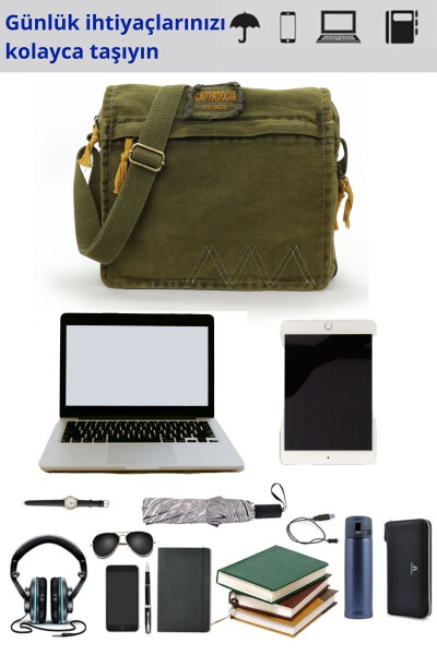 4009 Ephesus Casual Shoulder Messenger Green Khaki 14 inch Laptop School Travel Everyday Vintage Cotton Bag - 7