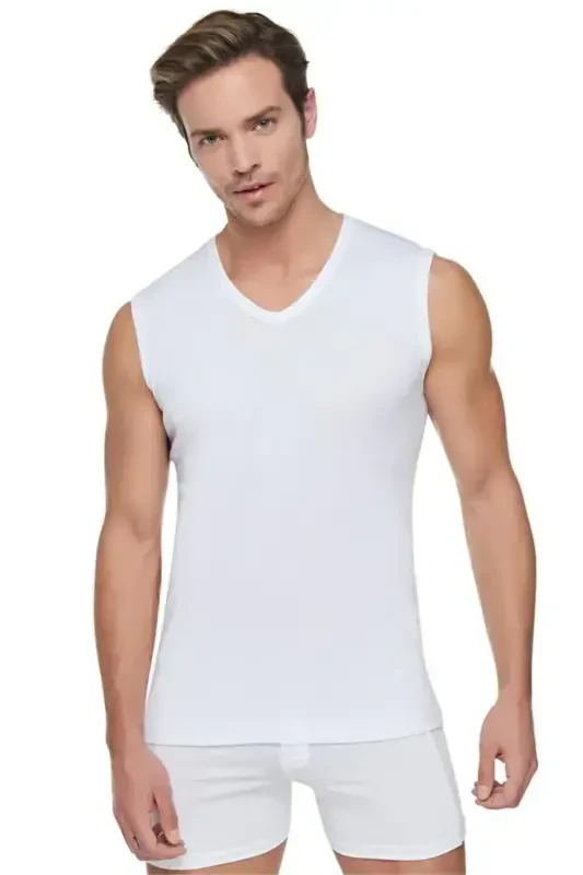 401 Men's V-Neck Ribbed Sports Undershirt - 1