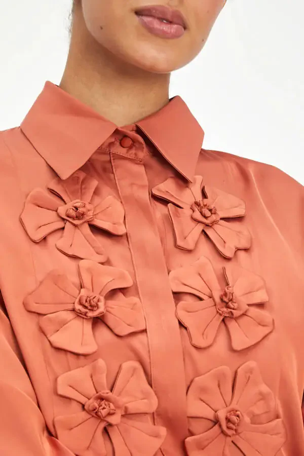 40112 raqamli kamonli terakota rangli atlas koʻylak - 3