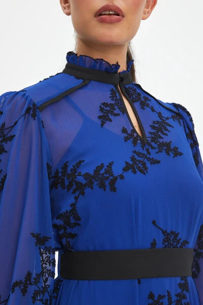 40411 raqamli truvakar qoʻlli gulli uzun Saks qora libos - 3