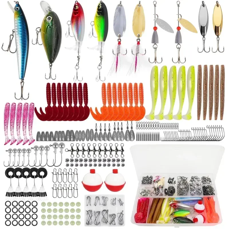 404pcs Fishing Lures for Bass Trout Salmon,Fishing Tackle Box with Tackle Included for Freshwater and Saltwater,Fishing Gear and Equipment Including Crankbaits, Spinnerbaits, Plastic Worms, Jigs - GOANDO