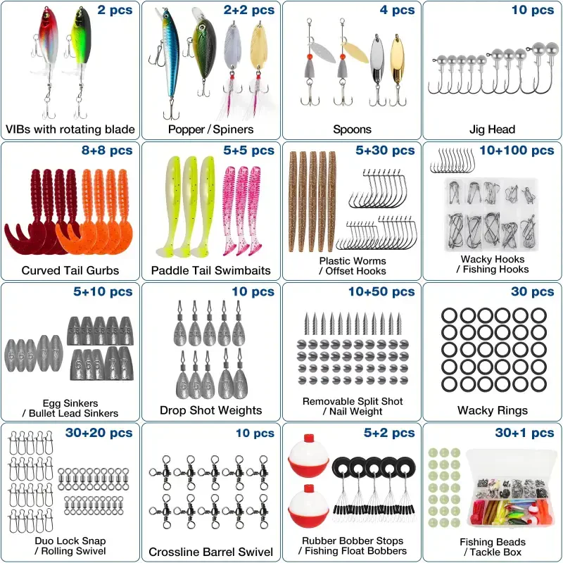 404pcs Fishing Lures for Bass Trout Salmon,Fishing Tackle Box with Tackle Included for Freshwater and Saltwater,Fishing Gear and Equipment Including Crankbaits, Spinnerbaits, Plastic Worms, Jigs - 2