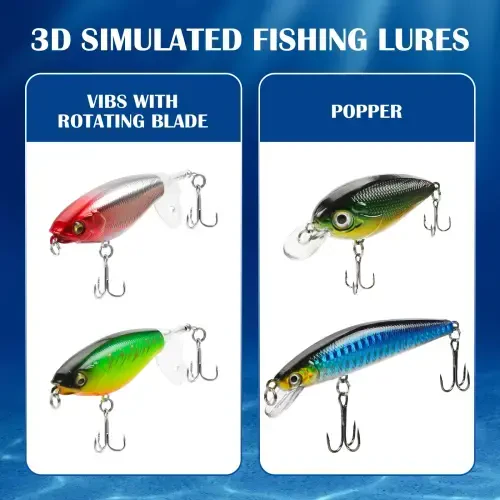 404pcs Fishing Lures for Bass Trout Salmon,Fishing Tackle Box with Tackle Included for Freshwater and Saltwater,Fishing Gear and Equipment Including Crankbaits, Spinnerbaits, Plastic Worms, Jigs - 3
