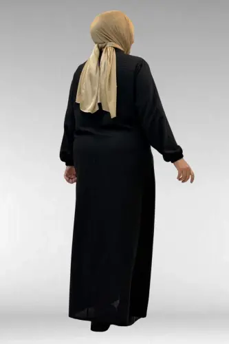 42010 Plus Size Linen Airobin Buttoned Dress-Black - 4